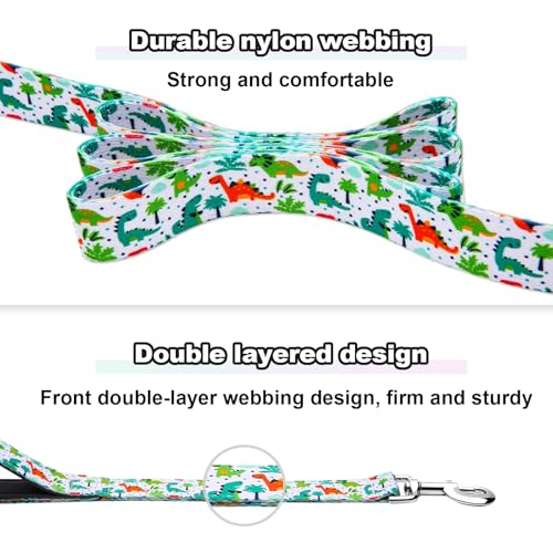 4 Foot Dog Leash for Medium Large Dogs, Double Handle Dog Leash with Padded Traffic Control Handles, Walking Training Lead, Dinosaur - color: Dinosaur, size: 1 in x 4 ft