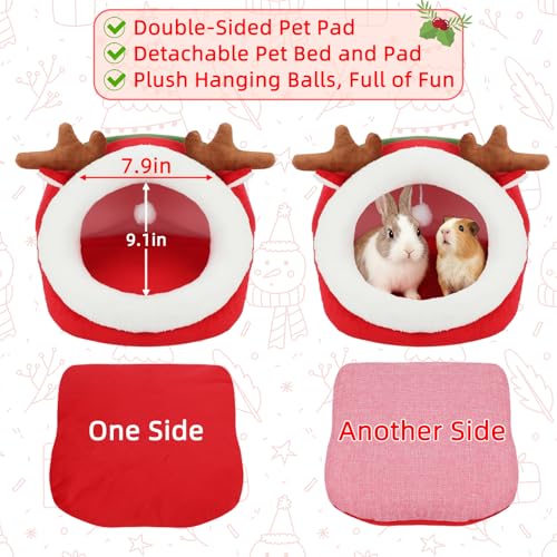 BWOGUE Christmas Guinea Pig Hideout, Washable Rabbit Cave, Winter Bunny Bed | Guinea Pig Christmas Cage Accessories, 13.8 in Large Rabbit Hideout, Machine-Washable Pad, Plush Fabric, Non-Slip Base - size: Large