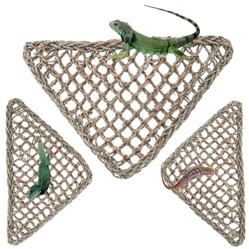 kathson Bearded Dragon Hammock, Bearded Dragon Accessories, Natural Seagrass Reptile Hammock, Reptile Lounger Habitat Decor for Chameleons, Lizards, Geckos, and Snakes（11 x 7.8 x 7.8 inches, 2 PCS）