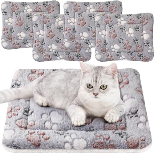 4 Pack Ultra Soft Dog Cat Bed Mat Small Animal Guinea Pig Bed with Cute Print Reversible Fleece Dog Crate Kennel Pad Cozy Washable Thickened Hamster Pet Beds Mat(13 x 19 Inches,Light Gray) - color: Light Gray, size: 13 x 19 Inches
