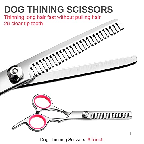 Dog Grooming Scissors Kit, Premium Stainless Steel Dog Shears with Curved Shears, Sharp Durable for Dogs Cats+Pink 3 Piece - color: Pink 3 Piece