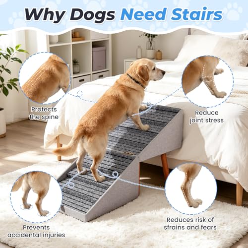 2-in-1 Ottoman Pet Stairs Dog Stairs for Small Dogs (8-Steps) | Dog ramp for Couch Wooden Pet 8 Steps for Puppy Senior Injured Dogs Non-Slip Foldable - size: 8-STEPS