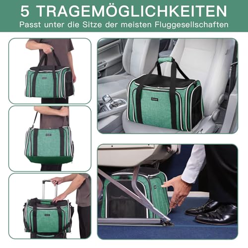 BAGLHER Cat Carrier Bag,Airline Approved Pet Carrier Soft Side Pet Travel 5 Sides Open Doors 3 Sides Expandable Foldable Dog Carrier with Fleece Pad - color: Green, size: 17.5"L x 12.0"W x 11.5"H