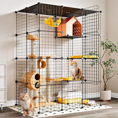 Oneluck Extra Large Cat Cage,4-Tier Catio, DIY Metal Cat Enclosure with Platforms,55 Inch Indoor Cat Cage for 1-3 Cats, Indoor Cat Playpen for Cats Rabbits Small Animals - size: 41.3"L x 27.6"W x 55.1"H