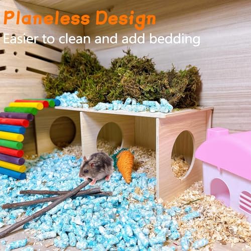Hamiledyi Wooden Hamster Tunnel 2-Chamber Hideout Tunnel Multi Chamber Exploring Toy Platform 11 x 5.3 x 4.3 Cage Accessories for Syrian Hamsters Rat Mice - size: L