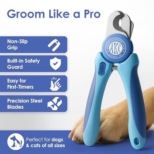 AKC Dog & Cat Stainless Steel Nail Clippers with Safety Guard and Nail File | Professional grooming tool with stainless steel blades and an easy-grip anti-slip handle for all pet sizes. - style: Nail Clipper