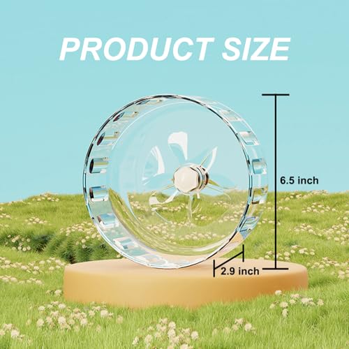 Hamster Wheel, Silent Running Exercise Wheel with Adjustable Stand for Hamster Guinea Pig Gerbil Hedgehog Small Animal Cage Accessories (Clear, 6.5inch) - size: 6.5inch