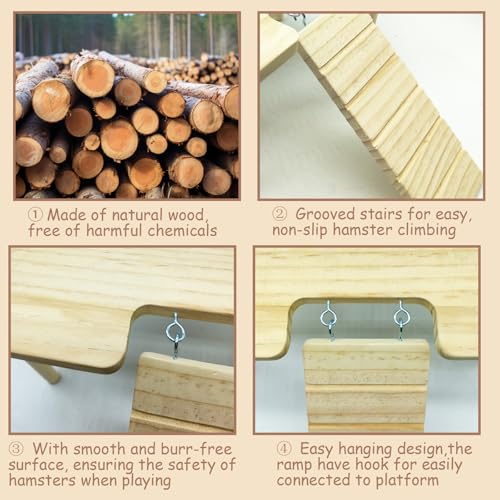 Wooden Hamster Platform with Ladder Rat Climbing Activity Playground Platform Cage Accessories Decor for Dwarf Syrian Hamster Gerbil Rat Mice (Right) - style: Right