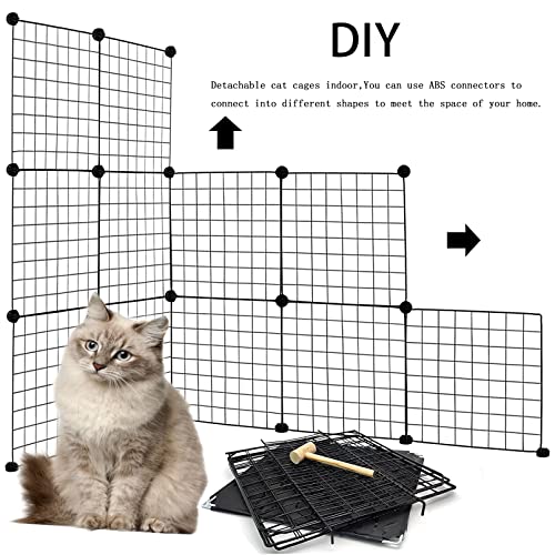 DIY Cat Cage,Pet Playpen Indoor, Detachable Metal Wire Small Animal Cages, 2-Tier Crate Large Exercise Place, Kitten Enclosures with 2 Door, 29.5 x 15.3 x 28.7 Inch, Black