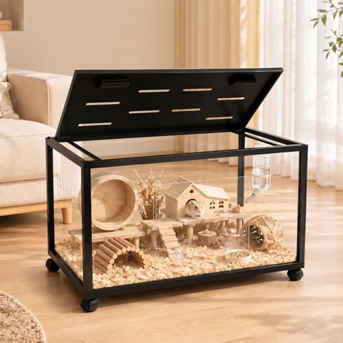 Acrylic Metal Hamster Cage, Large Small Animal Habitat Easy-Clean 360° Viewing, Stackable, Top Access for Dwarf Hamsters, Syrian Hamsters, Gerbils, Mice - size: 35.0"L x 16.0"W x 16.0"H
