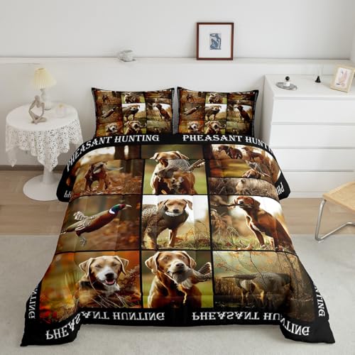 Erosebridal Pheasant Hunting Comforter Set Full Size Duck Hunting Bedding Set Boho Farmhouse Wild Animals Down Comforter Woodland Fall Leaves Bedroom Decor Duvet Set for Kids Boys Girls Teens - color: Multi 07, size: Full