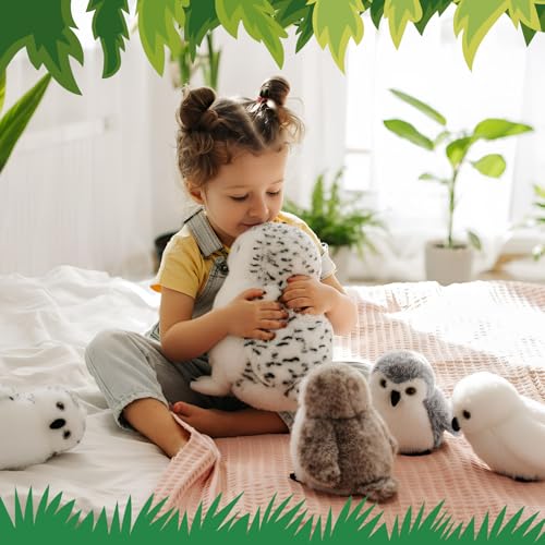 Hollowfly 5 Pcs Snowy Owls Plush Toy Gift Set 12.6" Mom Owls with 4 Cute Babies Stuffed Animal in Zippered Back Nurturing Plushes Toy Set for Kid Adults Birthday Party Favors Gifts - style: Snowy Owls