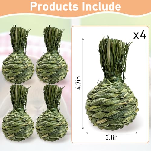 Hamiledyi Rabbit Chew Ball Bunny Timothy Grass Ball Natural Woven Chewing Toys Small Animal Activity Play Balls Chew Toys for Bunny Rabbits Hamster Guinea Pigs Chinchilla Gerbils 4PCS - style: Apple 4 PCS
