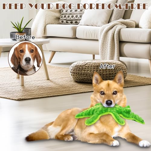 No Stuffing Dog Squeak Toys, Chew Toys for Small, Large Puppies Crocodile | Durable Plush Puppy Teething Toys, Interactive to Keep Pets Busy, Toss Fetch Tug Play, Best Birthday Gift - color: Green