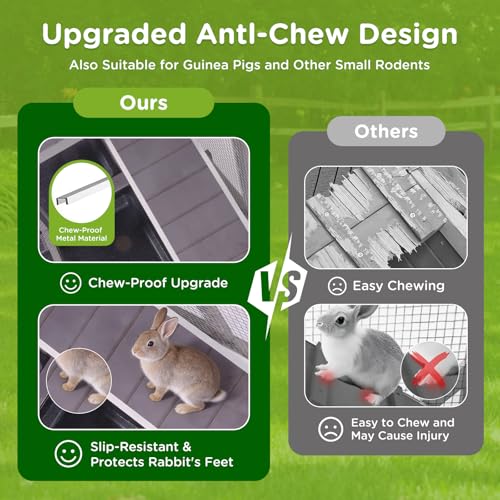 Gutinneen Large Indoor Rabbit Hutch Bunny Cage with Chew-Proof Ramp, Locking Leak-Proof Trays - Outdoor 62" Wooden Rabbit Cage with 6 Wheels for Rabbits, Guinea Pigs, Small Animals (Grey) - size: 62.0"L x 22.6"W x 33.5"H