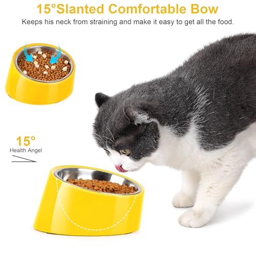 Tilted Dog Bowl Non-Slip & Non-Spill Pet Feeder with Elevated Detachable Melamine Stand, Easy to Get Food Dog Dish, M/180ml Yellow - color: Yellow, size: Medium(180ml)
