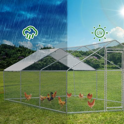 Outvita Chicken Coop, 19.5×10 FT Large Metal Chicken House, Poultry Habitat Cage with Waterproof Cover, Walk-in Chicken Run Pen for Small Animals, Yard, Farm, Patio - color: Silver, size: 234.0"L x 120.0"W x 78.0"H