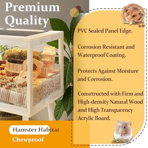 PROLEE Hamster Cage Chewproof, Mice and Rat Habitat with Transparent Sides, Hamster Cage with Openable Mesh Top, Solid Built with Lock Design and Leg Stand, 48" inch - size: 48.0"L x 20.0"W x 47.5"H