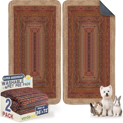 Washable Pee Pads for Dogs, Reusable Puppy Potty Training Pads, Ultra-Absorbent Thick Waterproof Leak-Proof Non-Slip Pads & Mat for Crate, Playpen, Floor, Whelping & Housebreaking , 2 Pack 36"x72" - color: Sisal Bohemian Print, size: 36" ×72"(pack of 2)