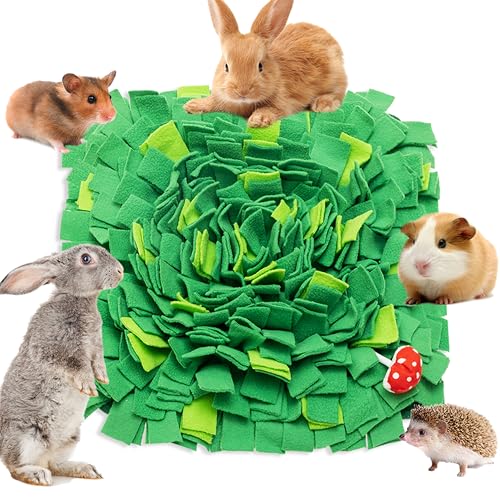 Rabbit Foraging Mat, Interactive Bunny Snuffle Feeding Toy | Soft Indoor Enrichment Pet Toy for Guinea Pig, Hamster, Chinchilla, Puppy, Kitten, Small Animals