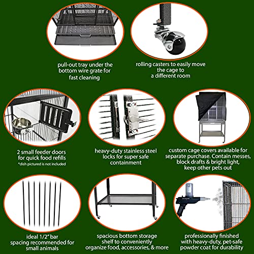 Brisbane Cage & Starter Package for Sugar Gliders - Includes Durable Cage, Healthy Food Variety, Exercise Wheel, Food Dishes, Water Bottle & Nest Pouch