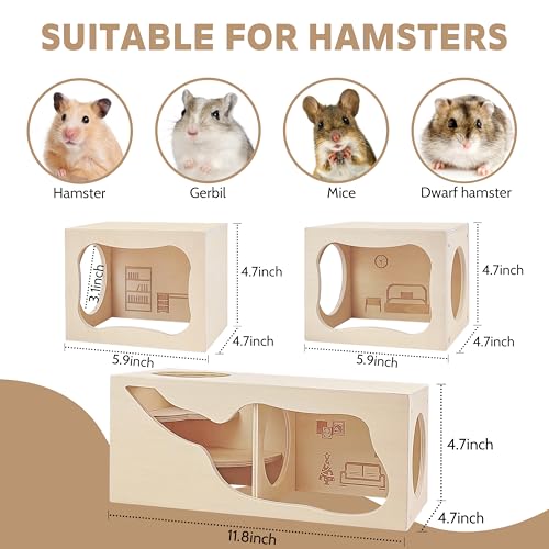 Hamster Hideout Wooden House,Hamsters Multi Chamber Hideout,Small Animal Habitat for Clear Observation,Hamster Toys for Dwarf Hamstersm,Gerbils, Hedgehogs, Rats, Mice(Study Room) - color: Study Room