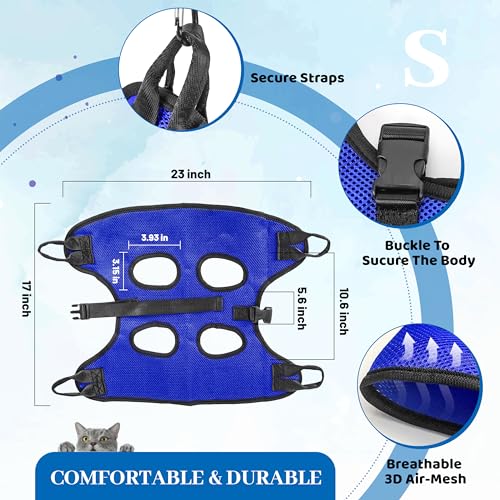 PatiencET Dog Grooming Hammock Kit | For Cats & Dogs up to 17 lb, Hanging Harness and Sling for Nail Trimming, Includes Clippers/Trimmer, File & Comb, Blue S - color: Blue, size: S (17 LB Max)