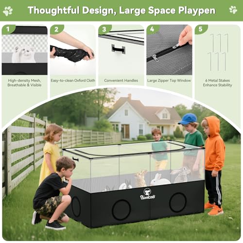 Pawaboo Small Animal Playpen, Foldable Pet Cage Tent, Black | For Puppy Kitten Guinea Pig Rabbit Chicken Hamster, Indoor Outdoor Use, Breathable Mesh Wall and Bottom - color: Black