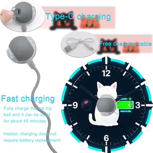 Interactive Cat Dog Toy Ball with LED Light, Automatic Rolling(Grey) | String Tail and LED Light Design, Motion Activated, Suitable for Interactive Indoor Pet Play and Exercise - color: Grey