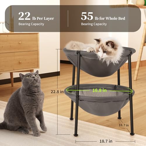Double Cat Bed Grey, Breathable for 2 Cats, 22.8in x18.7in x 18.7in | Cat Supplies Pet Supplies Whole Wash Stable & Breathable Easy Assembly Indoors Outdoors, 16.9 in x 16.9 in x 9.5 in - color: Grey, size: 18.7"L x 18.7"W x 22.8"Th (Mesh)