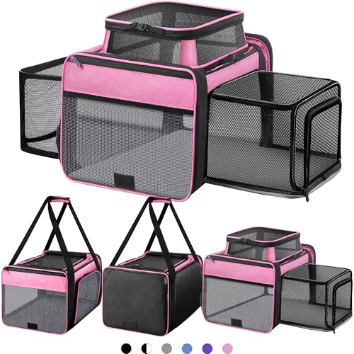 Top and 2 Sides Expandable Cat Carrier 18x11x11 TSA Airline Approved | Dog Carriers for Small Dogs, Soft-Sided Pet Carrier, Anti-Scratch Mesh, Lockable Zippers, for Kitten, Rabbit, Puppy, Pink - color: Pink, size: 18.0"L x 11.0"W x 11.0"H
