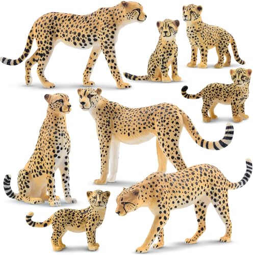 Toymany 8PCS Realistic Cheetah Figurines Toy, Cake Topper & Gift for Kids | Plastic Jungle Zoo Animals Figures with Cubs, Educational Toy, Christmas Birthday Gift for Children - style: Cheetahs