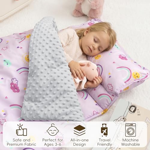 david's kids Minky Toddler Nap Mat with Pillow and Minky Fleece Blanket, 55"x23",Ultra Soft Slumber Bags for Kids, Perfect for Preschool, Daycare, Kids Sleeping Bags with Rollup Design, Rainbow - color: Rainbow