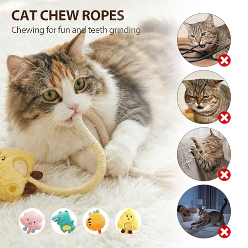 Shudyear 4 Pack Cat Chew Rope Toys, Cotton Cat Rope Toy for Biting and Kicking, Durable Interactive Cat Toy for Indoor Cats Kittens & Adult Cats