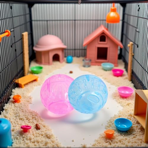 2Pcs Blue and Pink Rotundity Hamster Balls Hamster Ball Transparent Dwarf Exercise Balls Running Wheel Gerbil, Running,Small Animals Silent Motion Wheel Portable and Compact Supplies