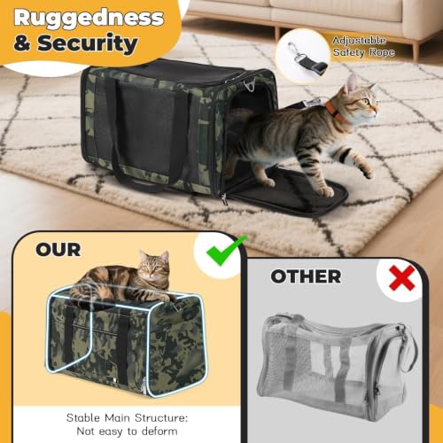 YUDODO 25lbs Cat Carrier Lightproof Soft Sided Pet Carrier for Large Cat | Airline Approved, Lightproof Breathable Design, Side Pockets, Durable Mesh, Foldable and Portable, Black Camouflage - color: Black Camouflage（No Privacy Curtain)