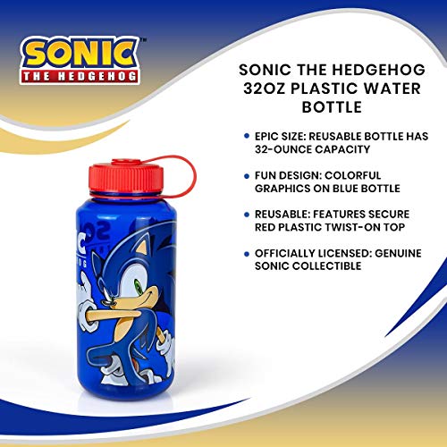 Sonic The Hedgehog Plastic Water Bottle - Reusable 32oz Travel Tumbler Drink Holder With Leak/Spill-Proof Lid - Great For School, Sports, Backpack, Lunchbox, Birthday Party Favors - From Just Funky!