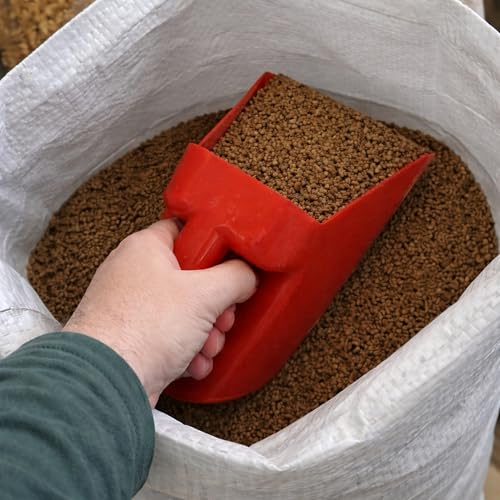 3 Quart Enclosed Feed Scoop Livestock – 2 Pack Stackable Pet Food Red Scoops, Durable Super Heavy-Duty Plastic Grain Scooper for Dog, Cat Litter, Flour, Rice, Chicken, Garden Soil, Barn, Ranchers Farm