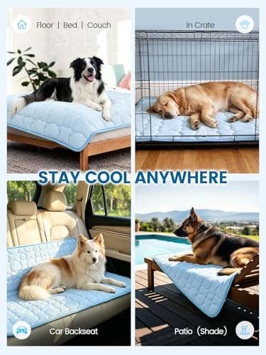 Mora Pets Dog Cooling Mat Pet Cooling Pad for Dogs & Cats Q-Max>0.5, Breathable Washable Self Cool Dog Mat for Indoor Floors, Crate, Sofa & Outdoor Use, Non Gel Summer Ice Silk Cold Pad Medium 36x27 - color: Light Blue, size: 36-Inch (Medium)