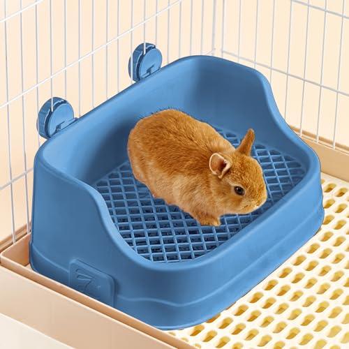 Rabbit Litter Box, Small Animals Litter Tray for Cage Detachable Bedding Litter Pan Potty Toilet Trainer Corner for Pet Rabbits Guinea Pigs Hamsters Chinchillas (Blue) - color: Blue
