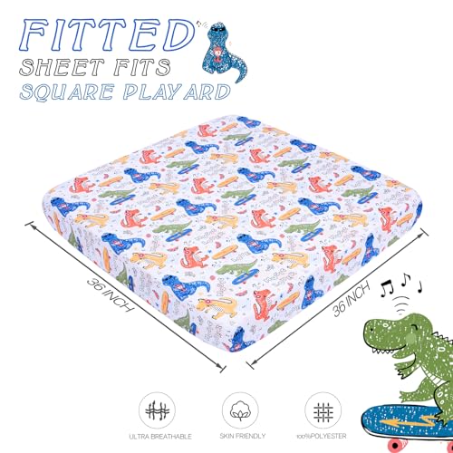 Cloele Square Playard/Playpen Fitted Sheets,36 X 36in,Music Dinosaur | Stretch Portable,Playard Mattresses Sheets for Baby,Square Pack and Play Crib Sheets,Ultra Soft - color: Music Dinosaur, size: 36"x36"