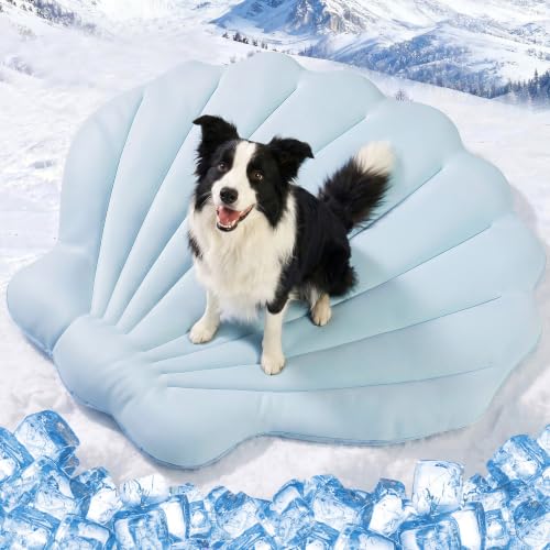 Q-Max>0.5 Dog Cooling Mat (Cool&Warm) 40''×40'', L, Shell Sky Blue | Double-Sided Self-Cooling Mat for Dog, Pet Cool Pads for Summer, Crate, Kennel, Machine Washable, Cat Cool Bed, Non-Gel - color: Shell-Sky Blue, size: L