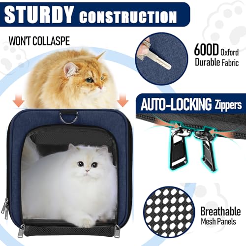 GAPZER Large Cat Carrier Soft, Collapsible Travel Pet Carry Bag, Small Dogs | Large Cats up to 20 lbs+ Maine Coon, Top Load Transport Small Puppy Dog Crate, Chihuahua Mini Dog 10lbs, Sturdy Fabric Navy - color: Navy