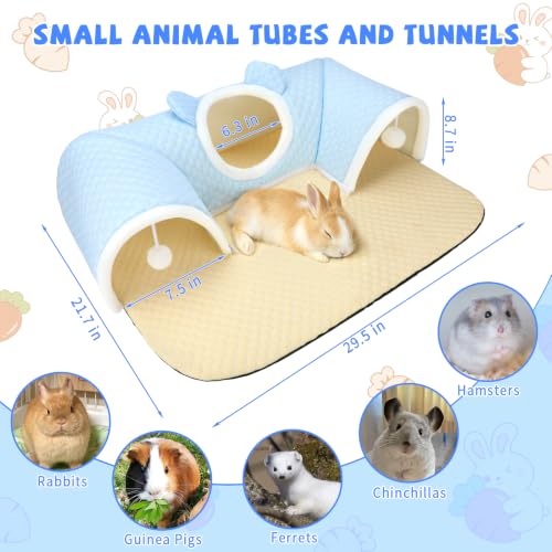 YUEPET 3-Way Bunny Tunnel Bed, Rabbit Play Tunnel for Medium Small Bunnies | Rabbit Tunnels for Indoor Bunnies, Removable Washable Cover, Anti-Slip Bottom, 29.5 x 21.7 in, For Guinea Pigs, Blue - color: Blue