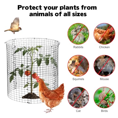 6 Sets of 18'' x 12'' Garden Plant Protectors from Animals with Detachable Covers Metal Plant Cage Chicken Wire Cloche with Ground Stakes and Nylon Tie Wire Plant Cage to Keeping Bunny Animals Out - size: 18x12Inch