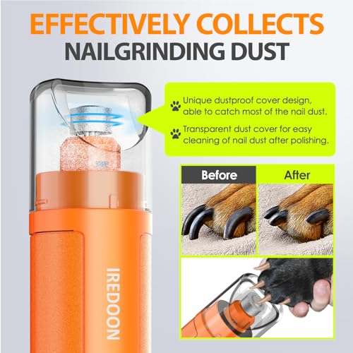Dog Nail Grinder with 4 LED Lights, 3 Speeds Super Quiet for Pets | Low Vibration, Electric Pet Nail Grinder with 4 LED Light, Painless Paw Grooming & Smoothing for Small to Large Dogs (Orange) - color: Orange