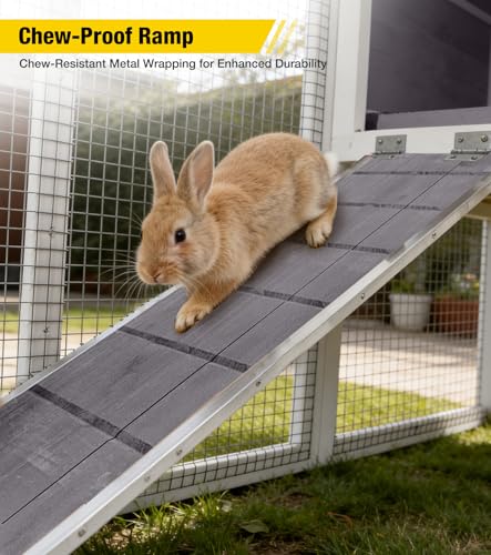 Aivituvin Two-Tier Rabbit Hutch Outdoor Bunny Cage Indoor with Weatherproof Roof Rabbit Cage with Chew-Proof Ramp and Pull-Out Tray for for Small Animals Grey