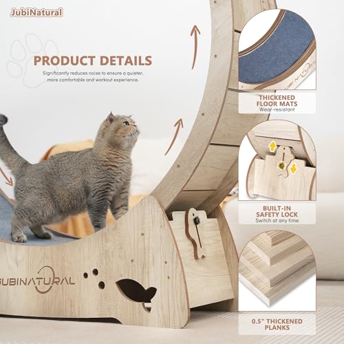 35.9" Cat Exercise Wheel, Quiet Treadmill with Removable Carpet | 33.9" runway, 50 lb structural capacity, TPE low-noise rollers, under 6 mm anti-pinch gap, safety lock and removable carpet - color: WOOD, size: 35.9"