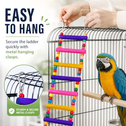 Flexible Wooden Bird Ladder Bridge for Cages, 12.5 in, 5 Steps | Natural wood, flexible bridge shape, four metal clasps, climbing and perching for small and medium birds - color: 12.5Inch - 5 Ladders