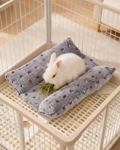 16 x 14 in Bunny Bolster Bed for Rabbits Cats Dogs and Other Small Pets, Reversible Fleece Flop Bedding with Padded Sides - color: Gray, size: 16*14in